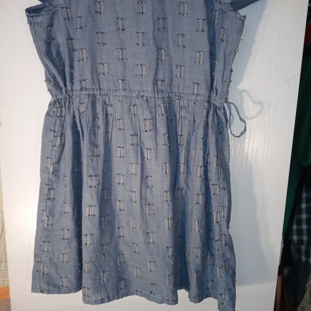 LOFT Sz L Dress Clip Pintucked Blue Cotton Chambray Cottagecore Sundress - Picture 7 of 7